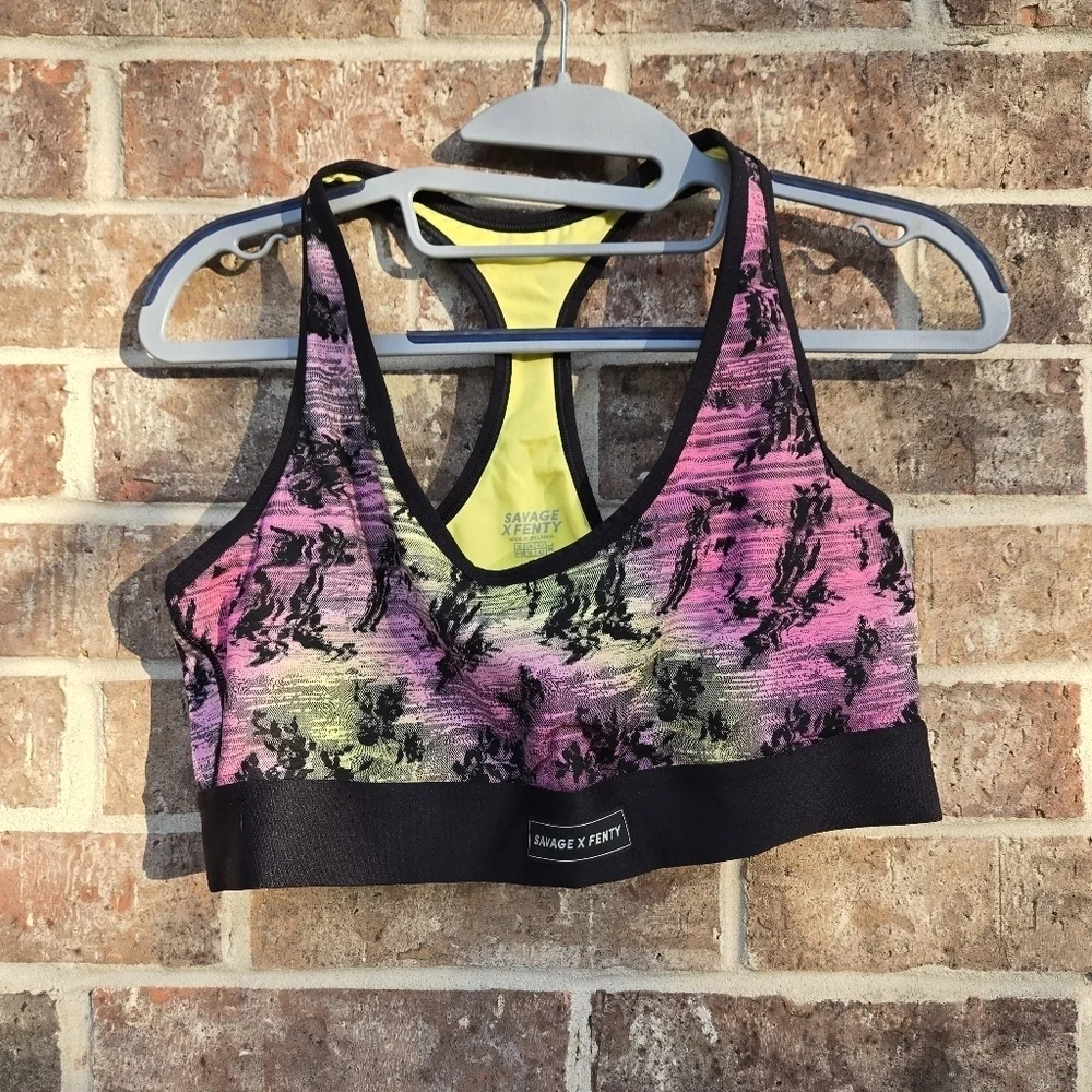 Savage X Fenty Pink and Yellow Sports Bra Size XL